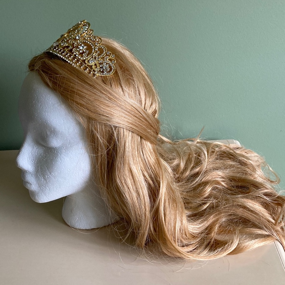 Gold Tiara with Blonde Wig